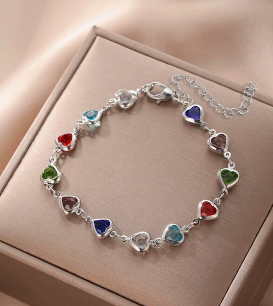 Pulsera corazones en plata