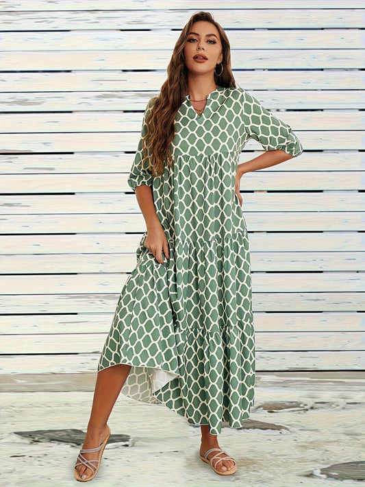 Vestido verde con estampado geométrico